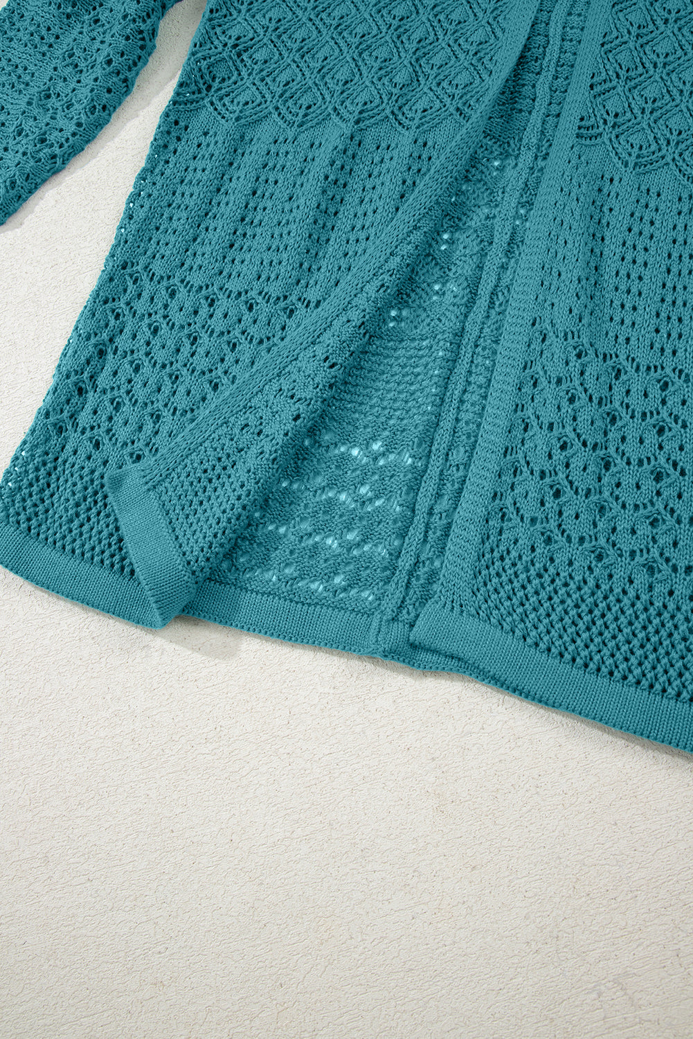 Lapis Mix Pattern Cardigan for Stylish Layering - Hollow Knit Open Front - FamilyClothes