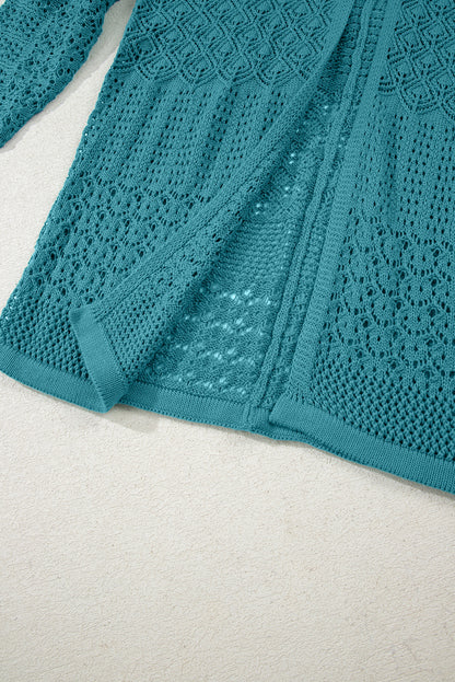 Lapis Mix Pattern Cardigan for Stylish Layering - Hollow Knit Open Front - FamilyClothes