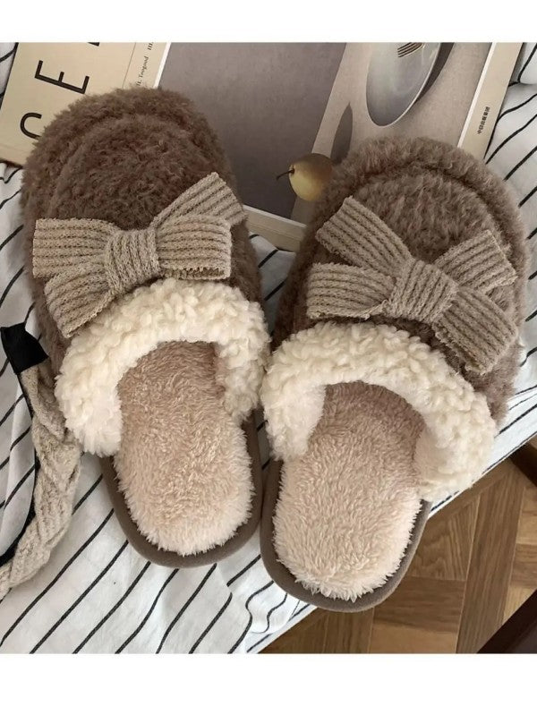 Cozy Knit Bow Slippers - FamilyClothes