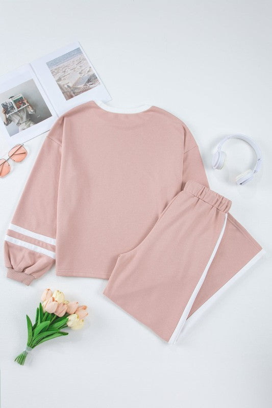 Varsity Stripe Patchwork Pullover and Pant Set - FamilyClothes