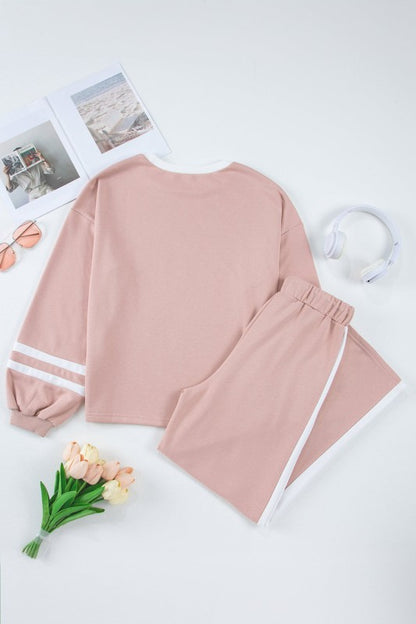 Varsity Stripe Patchwork Pullover and Pant Set - FamilyClothes