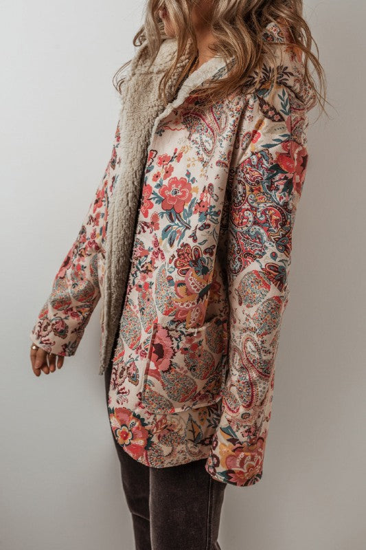 Floral Sherpa Lined Hooded Jacket - FamilyClothes