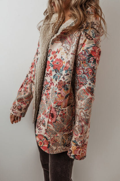 Floral Sherpa Lined Hooded Jacket - FamilyClothes
