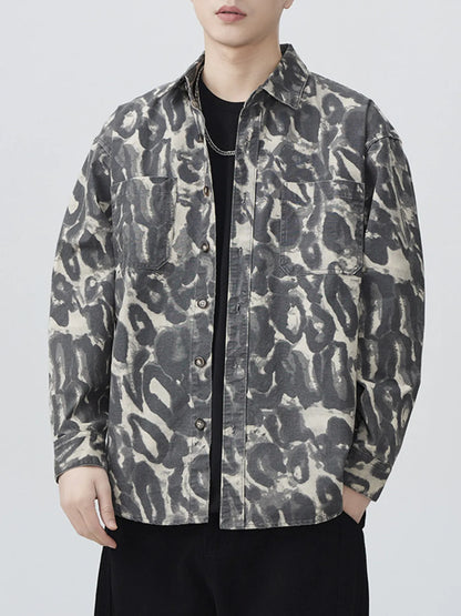 Men's Plus Size Camouflage Print Button-Up Shacket - FamilyClothes