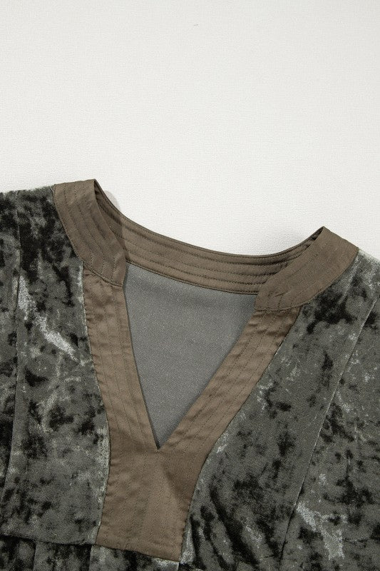 Velvet Long Sleeve V-Neck Side Pocket Dress - FamilyClothes