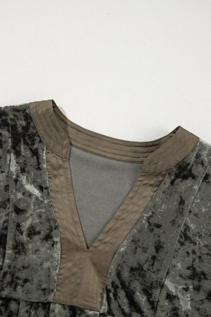 Velvet Long Sleeve V-Neck Side Pocket Dress - FamilyClothes