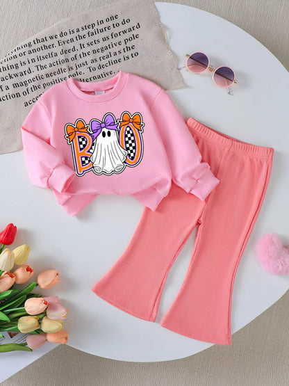 Children's Halloween Graphic Sweatshirt and Flare Pants Set - FamilyClothes