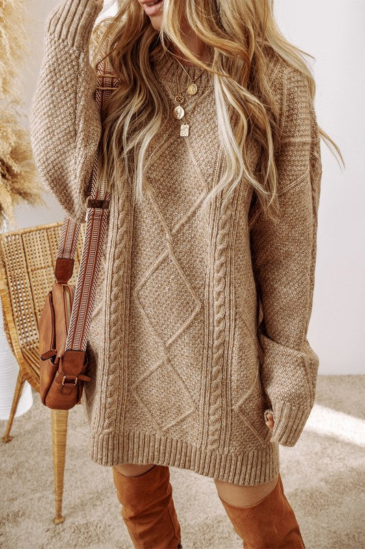 Cable Knit Drop Shoulder Sweater Dress - FamilyClothes