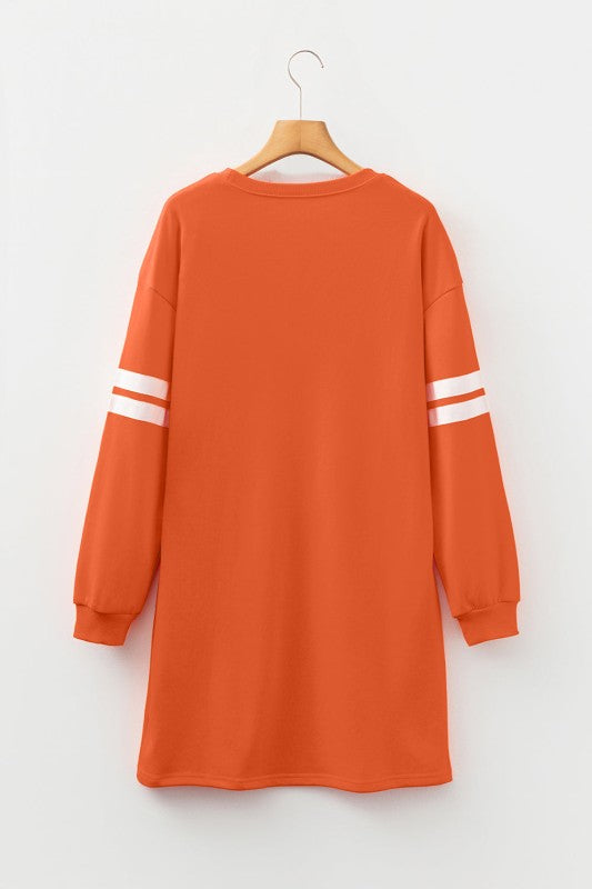 Varsity Stripe Long Sleeve Sweatshirt Dress - FamilyClothes