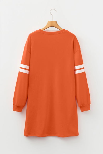 Varsity Stripe Long Sleeve Sweatshirt Dress - FamilyClothes