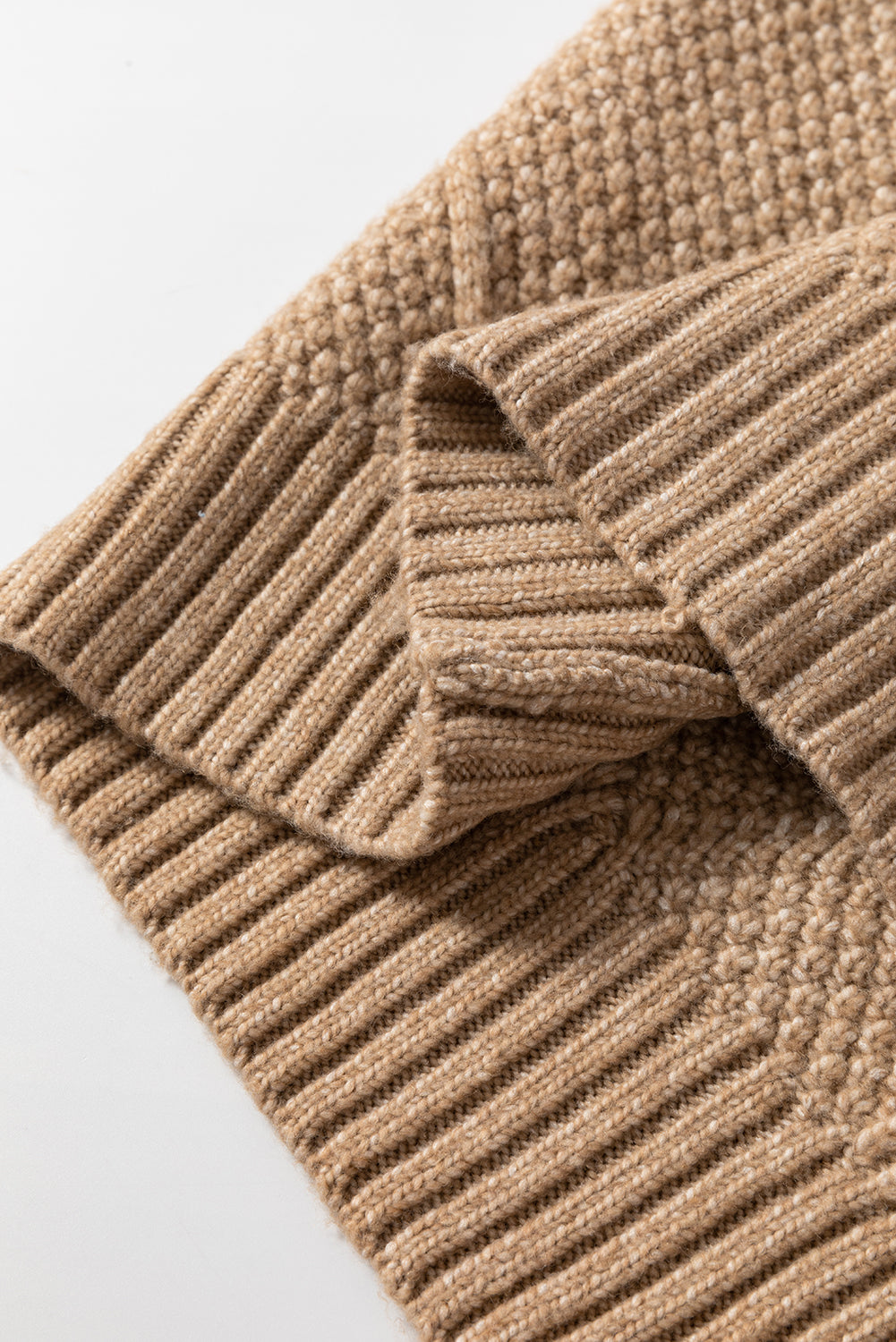 Coffee Knit Sweater Dress - Cable Knit Drop Shoulder Loose Fit Design - FamilyClothes