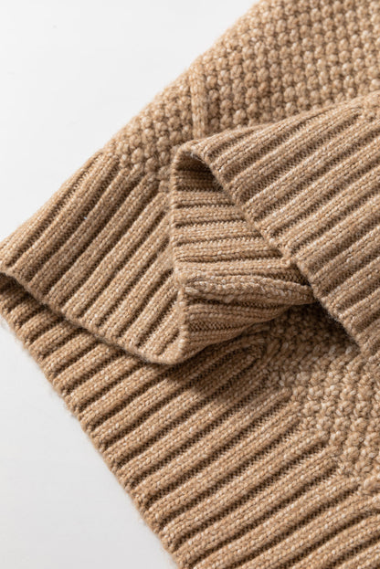 Coffee Knit Sweater Dress - Cable Knit Drop Shoulder Loose Fit Design - FamilyClothes