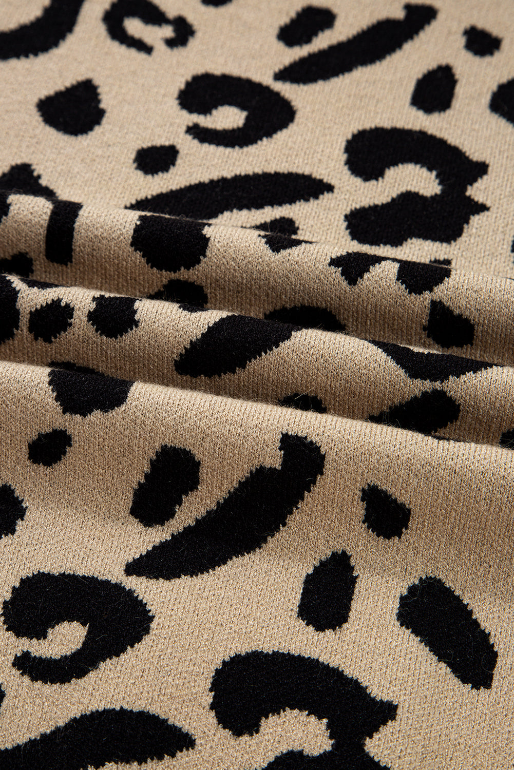 Brown Leopard Pattern Lace Trim Ribbed Detail Button Cuffed Sweater - FamilyClothes