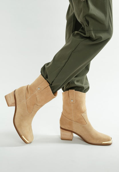 Emberly Suede Square Toe Ankle Boots - FamilyClothes