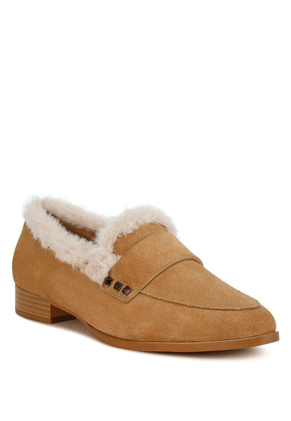 Allie Fur Trim Genuine Suede Loafers - FamilyClothes