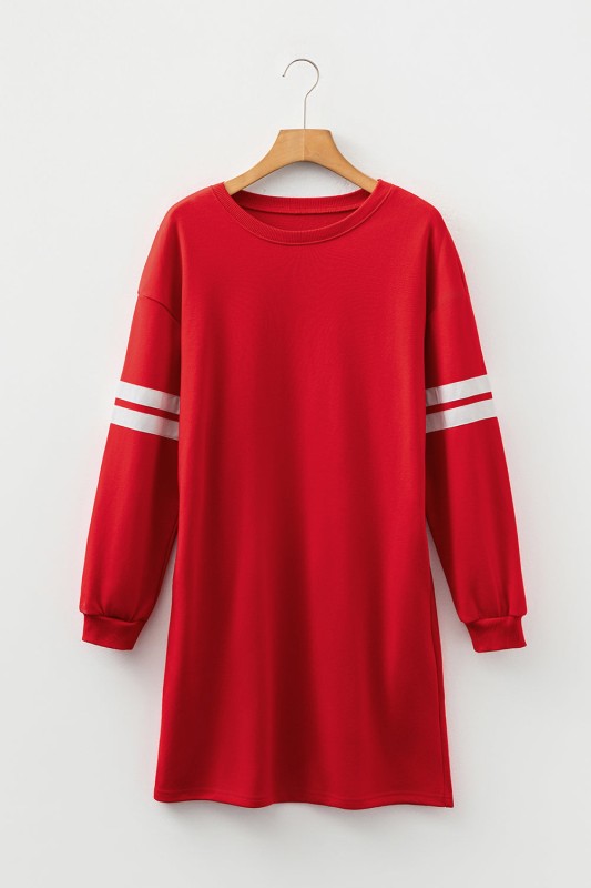 Varsity Stripe Long Sleeve Sweatshirt Dress - FamilyClothes