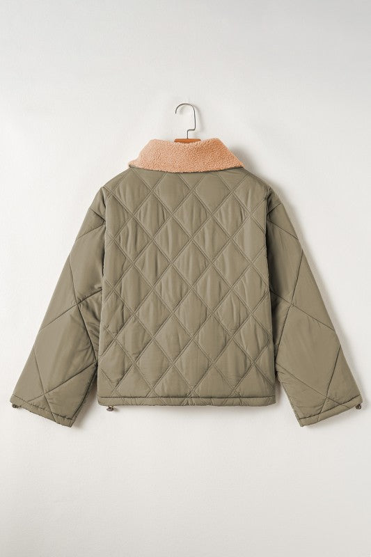 Teddy Collar Flap Pockets Quilted Puffer Jacket - FamilyClothes