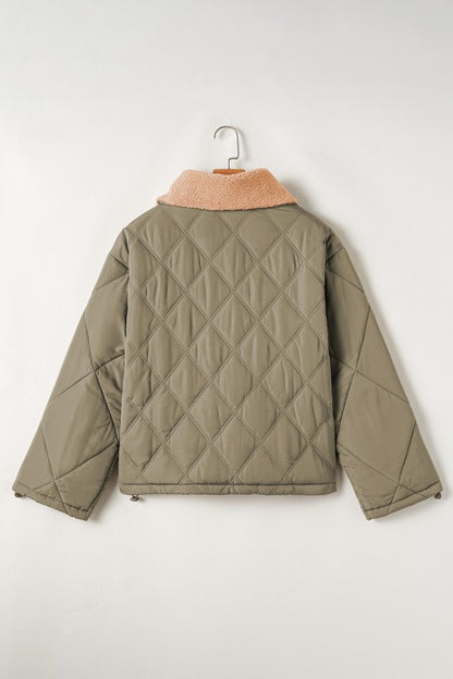 Teddy Collar Flap Pockets Quilted Puffer Jacket - FamilyClothes