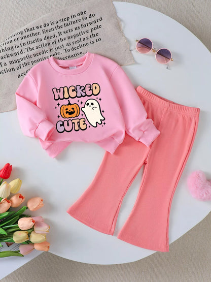 Children's Halloween Graphic Sweatshirt and Flare Pants Set - FamilyClothes