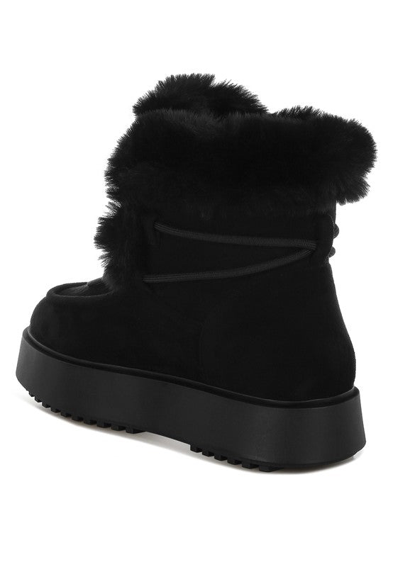 Bunting Faux Fur Collar Flatform Boots - FamilyClothes