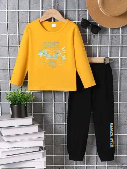 Kids Graphic Round Neck Long Sleeve Top and Pants Set - FamilyClothes