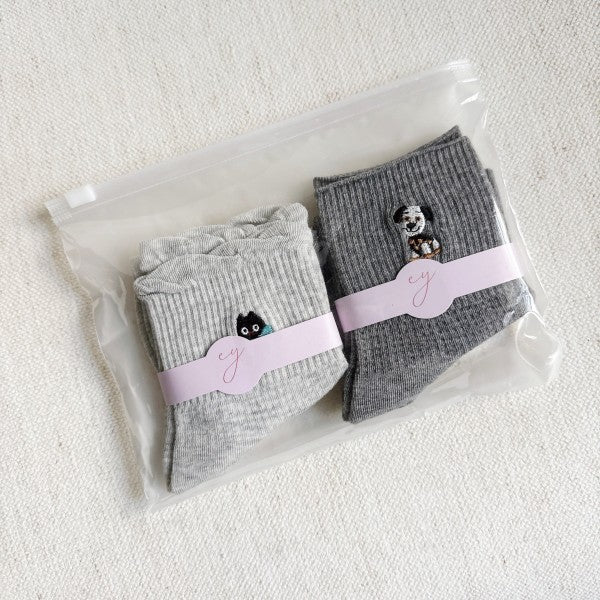 Cat And Dog Design Crew Socks Set Of 2 - FamilyClothes