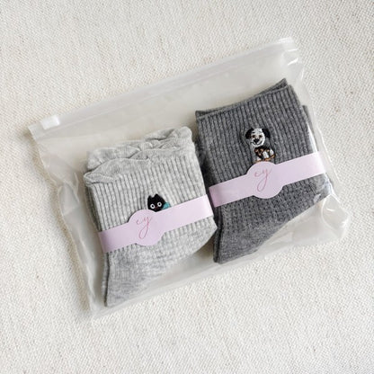 Cat And Dog Design Crew Socks Set Of 2 - FamilyClothes