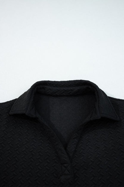 Textured Stripe Patchwork 3/4 Sleeve Sweatshirt - FamilyClothes