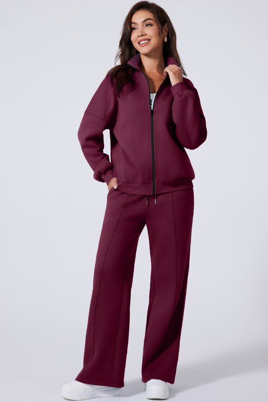 Solid Zip-Up Jacket and Drawstring Pants Set - FamilyClothes