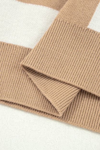 Checker Short Sleeve Drop Shoulder Sweater - FamilyClothes