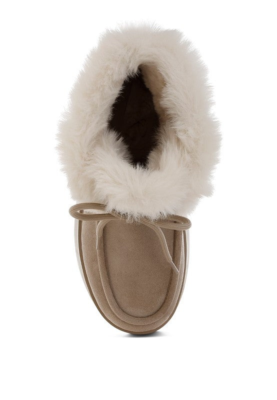 Bunting Faux Fur Collar Flatform Boots - FamilyClothes
