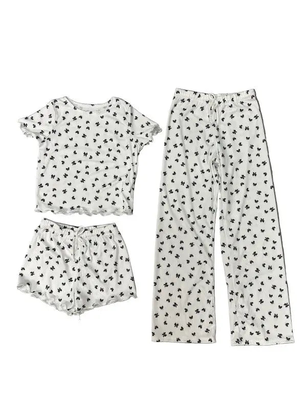 Girls Printed Lounge 3 Pc Short Sleeve Top Pants a - FamilyClothes