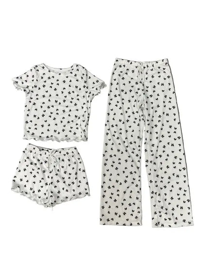 Girls Printed Lounge 3 Pc Short Sleeve Top Pants a - FamilyClothes