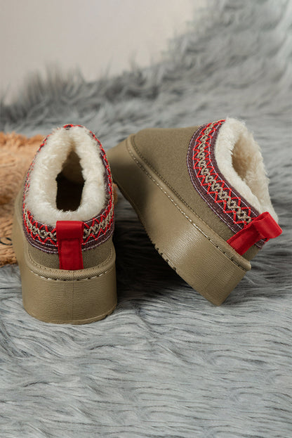 Chestnut Suede Flats with Contrast Print and Plush Lining - FamilyClothes