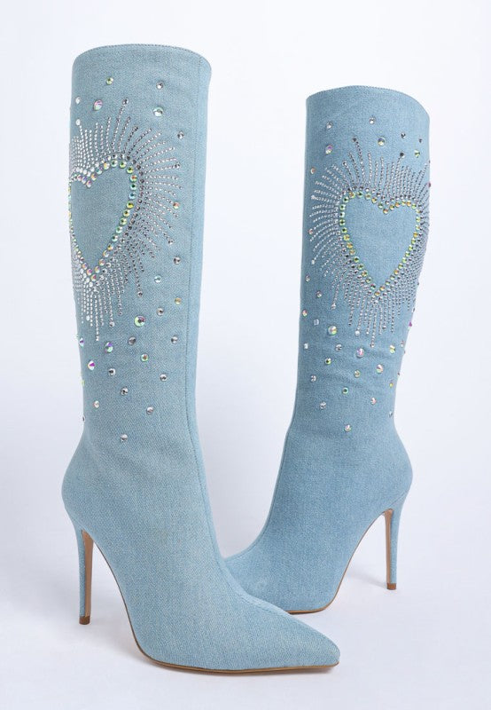 Coastra Rhinestone Embellished Stiletto Boots - FamilyClothes