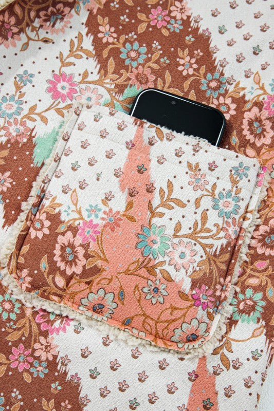 Floral Sherpa Lined Hooded Jacket - FamilyClothes