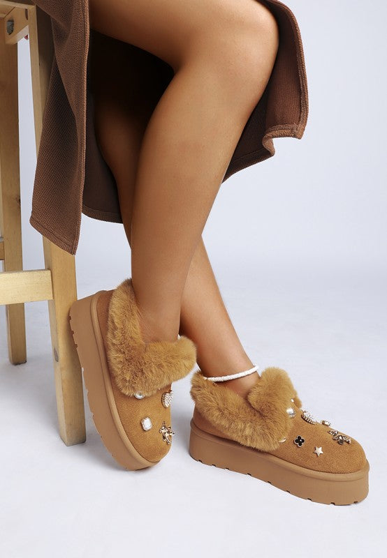 Zeta Charm Detail Slip On Snow Boots - FamilyClothes