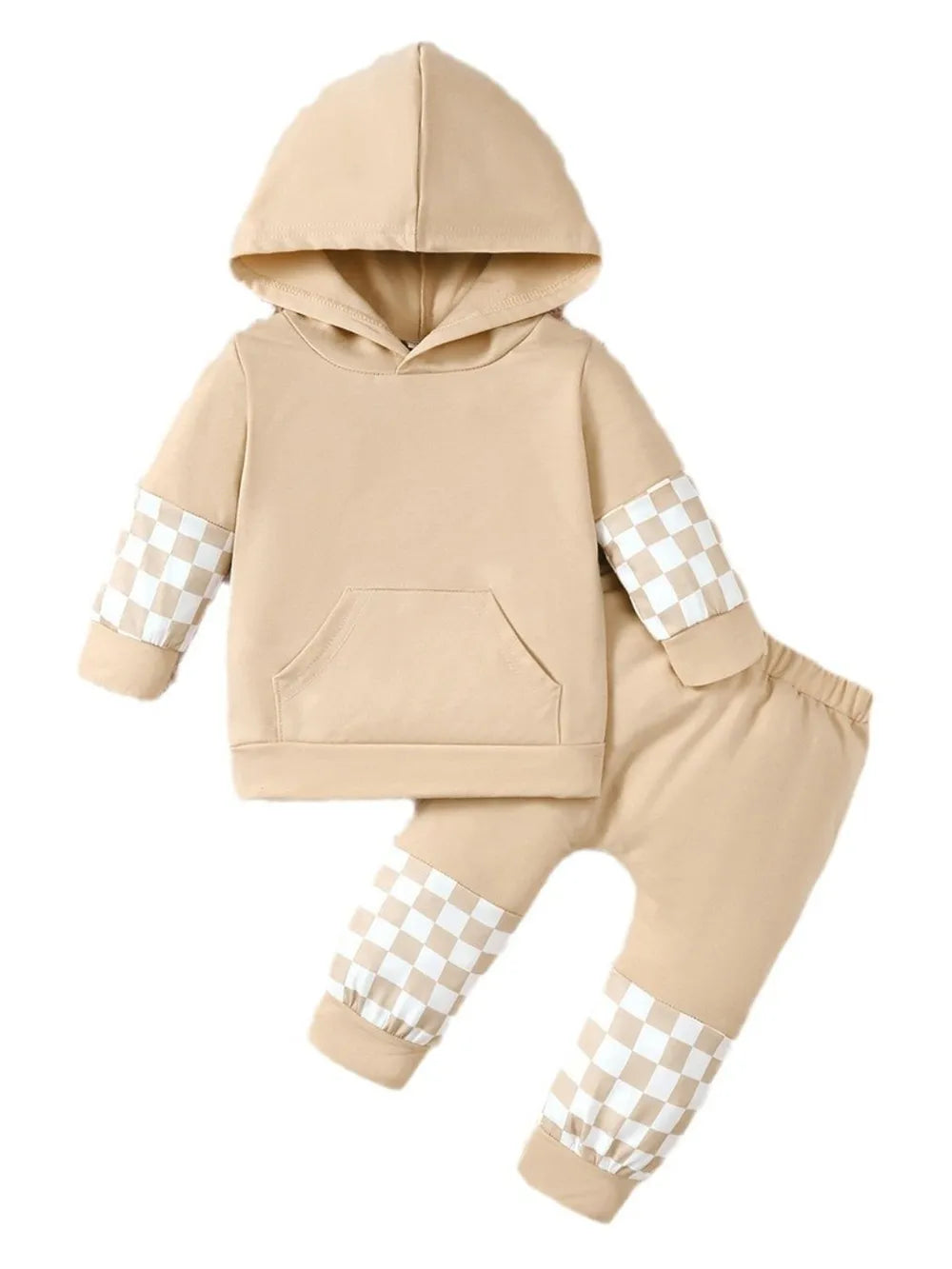 Checkered Long Sleeve Sweatshirt and Pants Set - FamilyClothes