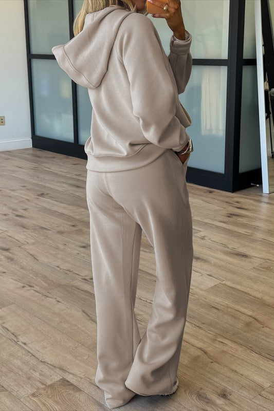 Solid Half-Zip Hoodie and Pants Set - FamilyClothes