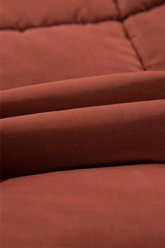 Solid Quilted Stand-Neck Zip-Up Buttoned  Puffer C - FamilyClothes