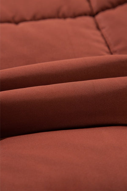 Solid Quilted Stand-Neck Zip-Up Buttoned  Puffer C - FamilyClothes