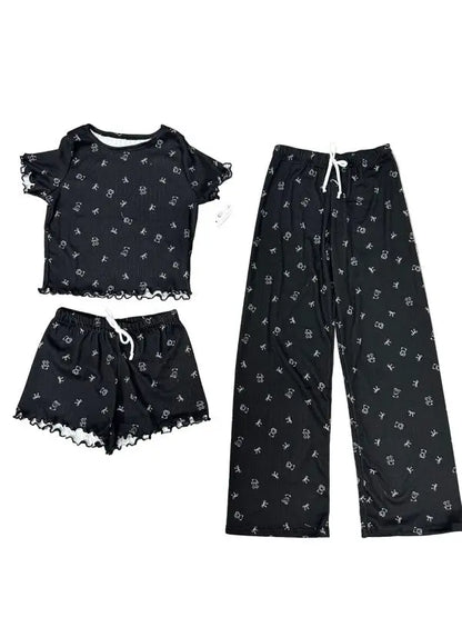 Girls Printed Lounge 3 Pc Short Sleeve Top Pants a - FamilyClothes