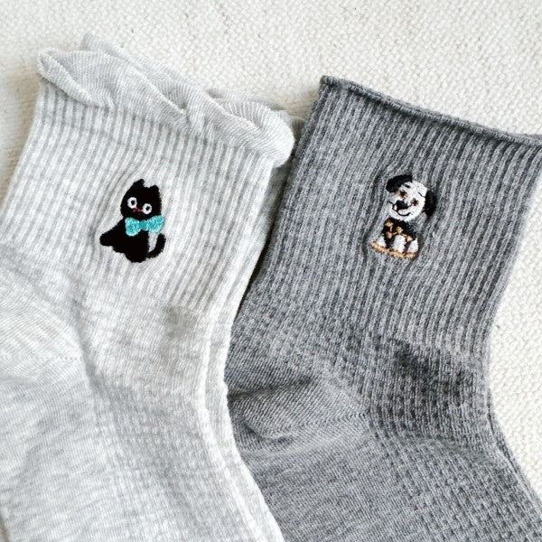 Cat And Dog Design Crew Socks Set Of 2 - FamilyClothes