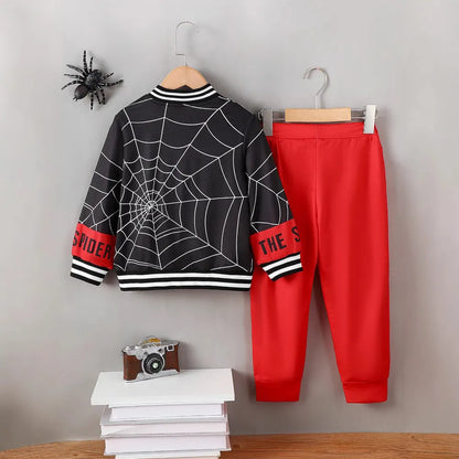 Spider Baseball Collar Top and Pants Set - FamilyClothes