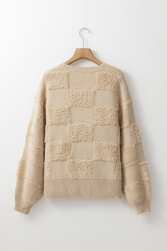Emily Checkered Sherpa Loose Sweater - FamilyClothes