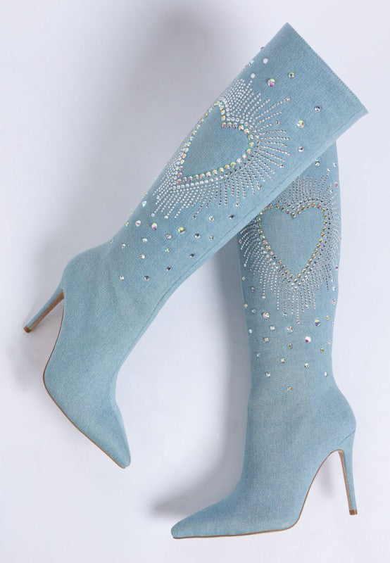 Coastra Rhinestone Embellished Stiletto Boots - FamilyClothes