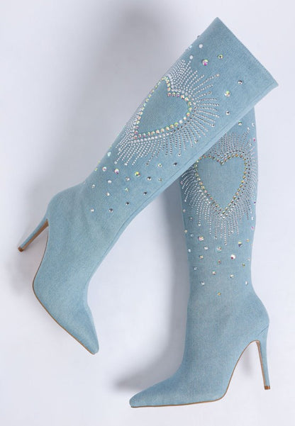 Coastra Rhinestone Embellished Stiletto Boots - FamilyClothes
