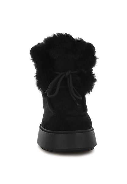 Bunting Faux Fur Collar Flatform Boots - FamilyClothes