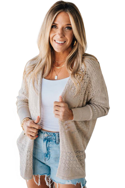 Lapis Mix Pattern Cardigan for Stylish Layering - Hollow Knit Open Front - FamilyClothes