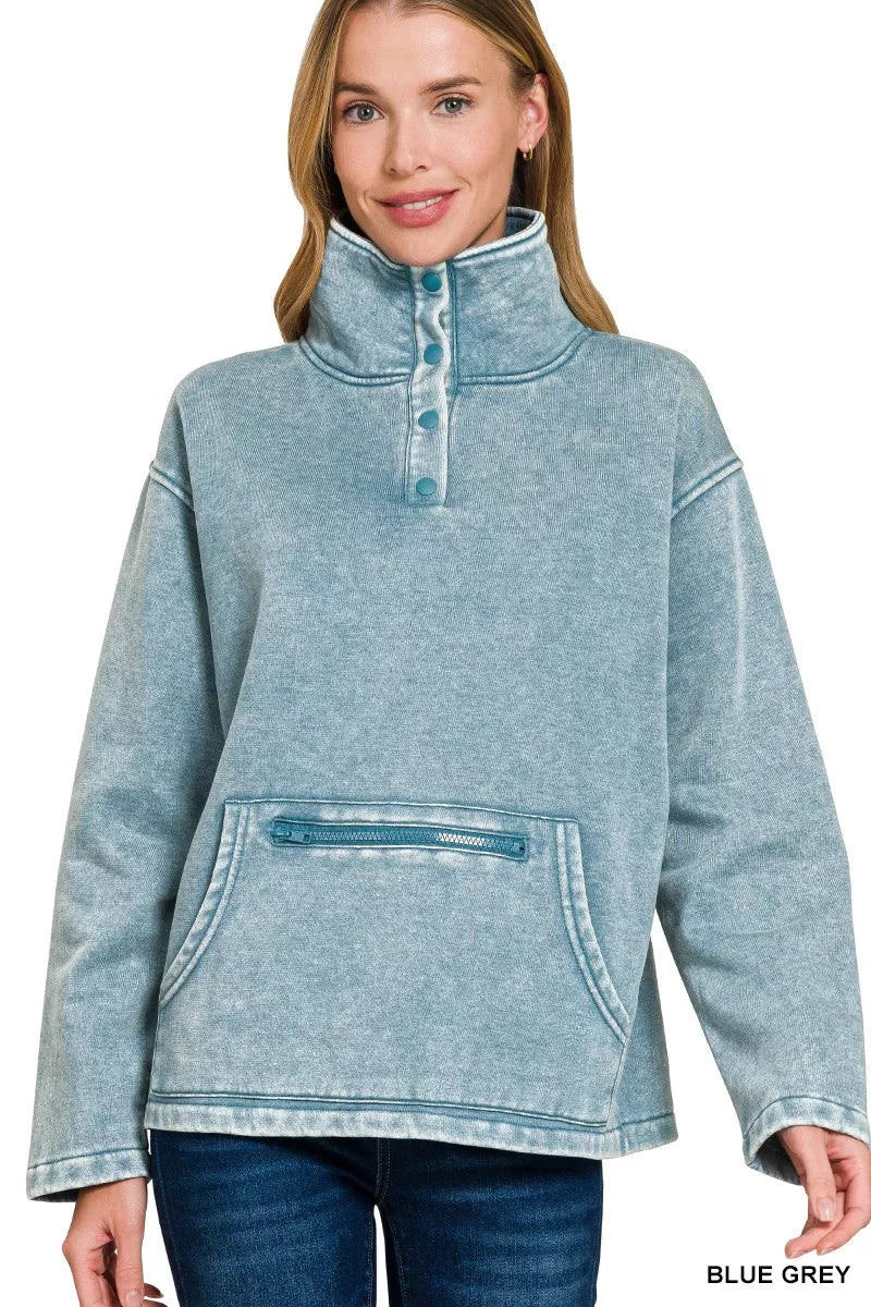 Fleece High Neck Sweatshirt with Kangaroo Pocket - FamilyClothes